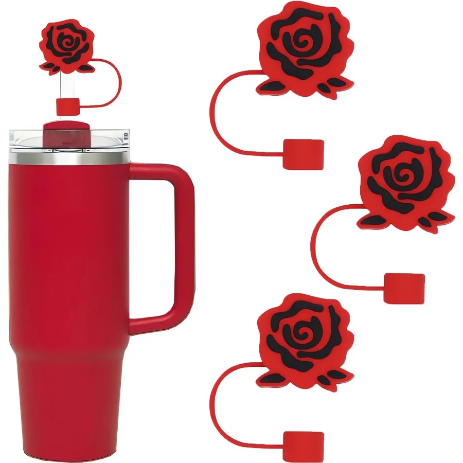 3 pezzi Stanley Cup Cannuccia in silicone Rose Flowe Toppe in paglia antipolvere compatibile con bicchiere da 30 e40 Oz con manico