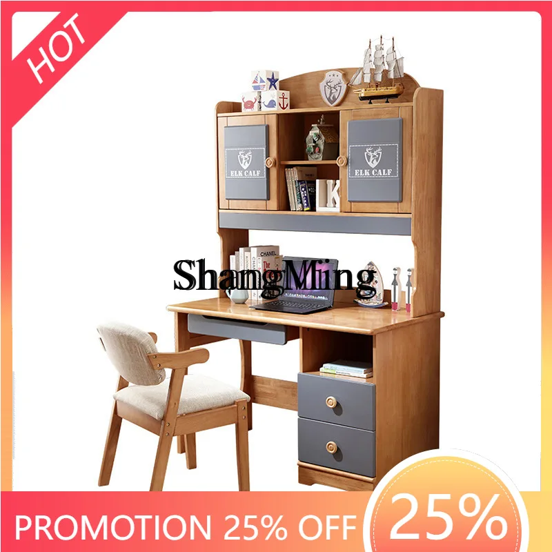 CL  simple all-solid wood desk bookcase integrated writing learning computer desk learning storage