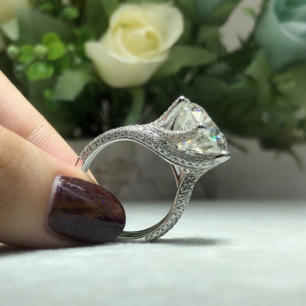 KNOBSPIN D Warna Cincin Moissanite S925 Perak Murni Berlapis 18K Emas Putih Cincin Keabadian Cincin Pertunangan Pernikahan untuk Wanita