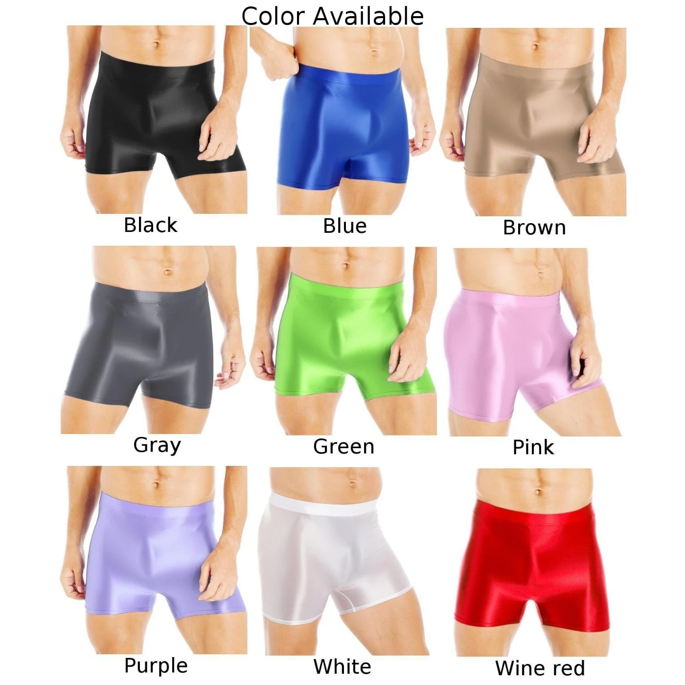 Men Shiny Glossy Smooth Yoga Shorts Bottoms Sportswear Swimwear Trunks Leggings Low Waisted Breathable Solid Men\'s Shorts