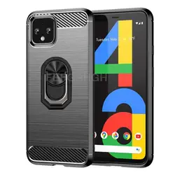 Carbon Fiber Brushed Soft Protective Case For Google Pixel 5A 4A Pixel 5 4 XL Ring Stand Holder Shockproof Phone Cover