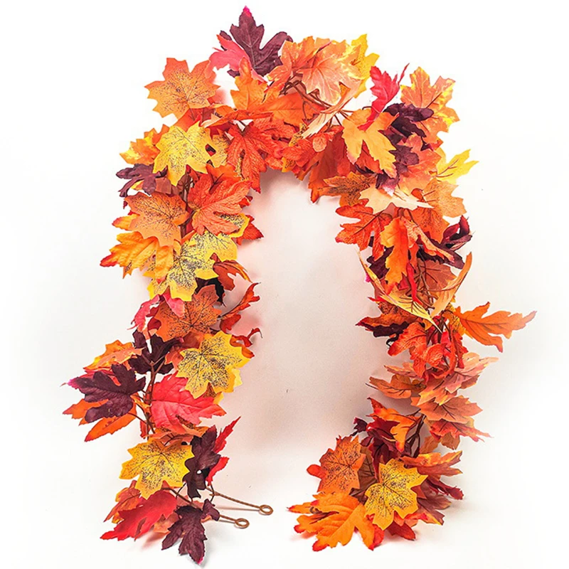 

1.75m Artificial Vines Red Autumn Maple Leaves Fake Garland For Home Christmas Halloween Thanksgiving Party Fireplace Fall Decor