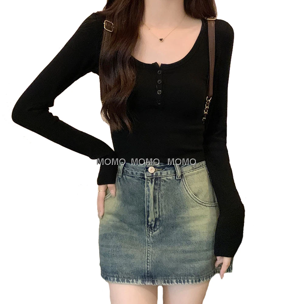 

Women Casual Long Sleeve T-Shirts Spring Autumn Black Sexy Skinny Basic Tops Female Slim Fit White Long Sleeve Tees Streetwear