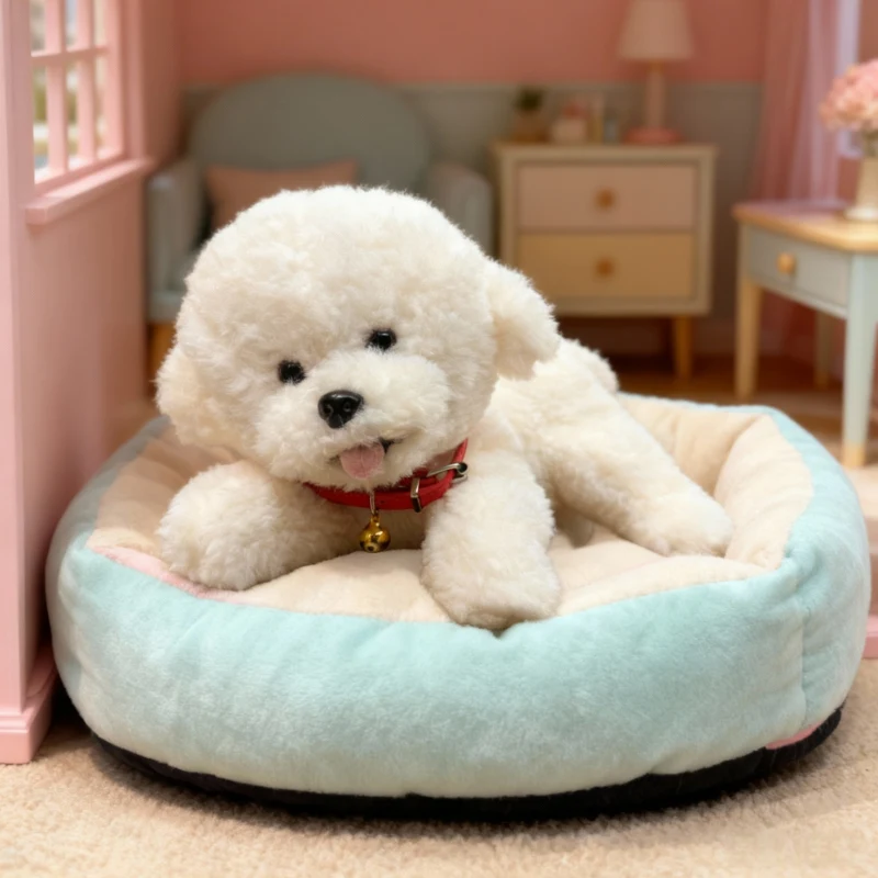 

30/40 см белый бишон фризе колокольчик плюшевая игрушка для собаки мягкая подушка для лежащего щенка милый успокаивающий плюшевый подарок на день рождения