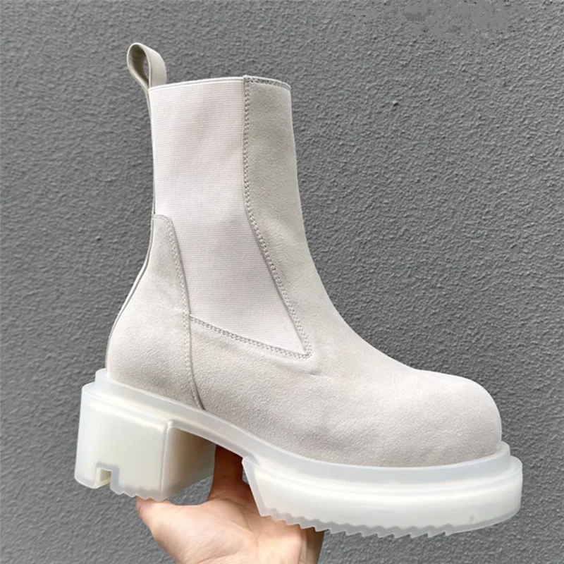 

High Top Man Chelsea Boots Transparent Soled Men Round Toe Chunky Boot