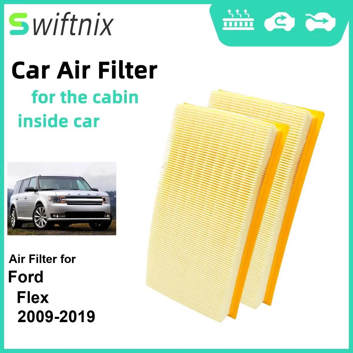 

Воздушный фильтр двигателя Calm Carbon Fiilter для салона Ford Flex 2009-2019 CA10242 7T4Z-9601-A CY01-13-Z40A, 2 шт.