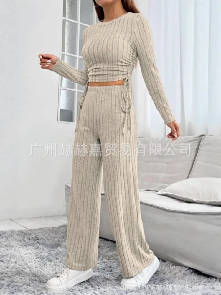 Otoño de punto de manga larga traje sudadera pantalones sueltos conjunto de dos piezas primavera otoño moda Casual mujer conjunto de 2 piezas