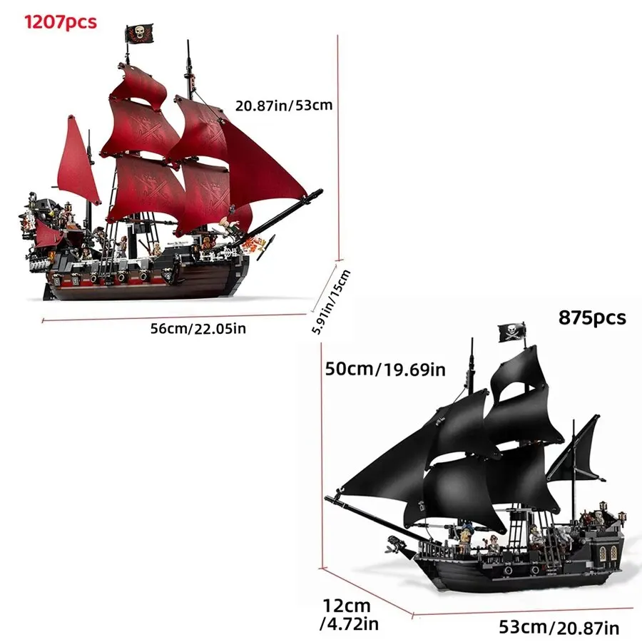 Pirates Of The Caribbean Ship Queen's Revenge Warship Black Pearl Sailboat Building Block Bricks MOC 4195 Assembly Toys Kid Gift image 6