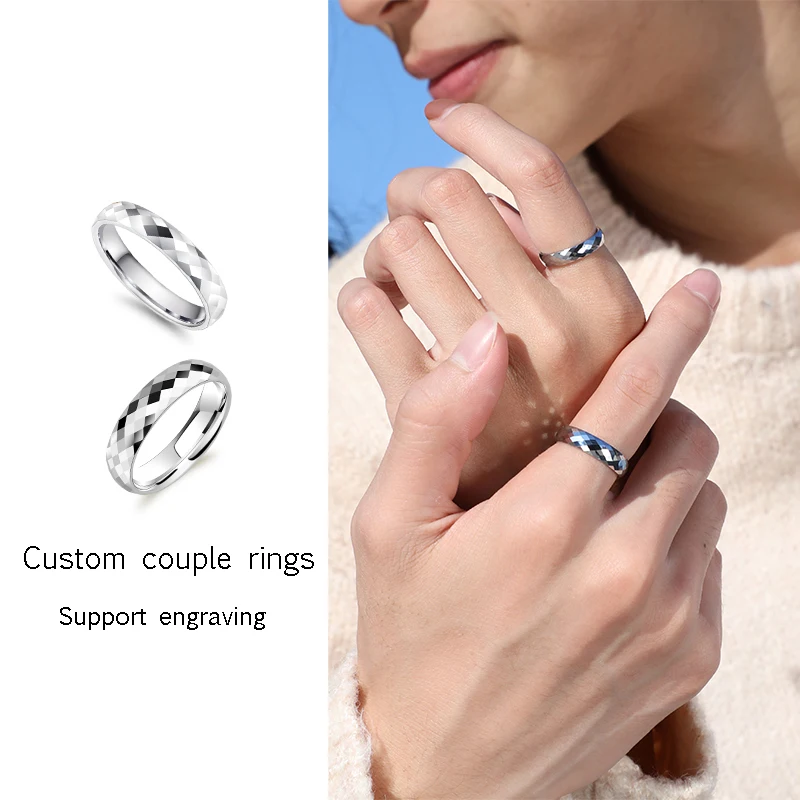 Rings for Men and Women, Tungsten Wedding Band Romantic Jewelry for Couple Comfort Fit High Polished, Customized