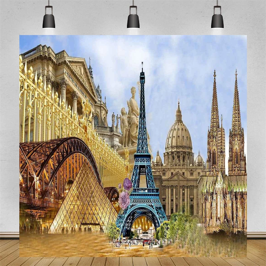 Famous Buildings Photography Backdrop Outdoor Architectural Eiffel Tower Theme Background Decoration Banner Poster