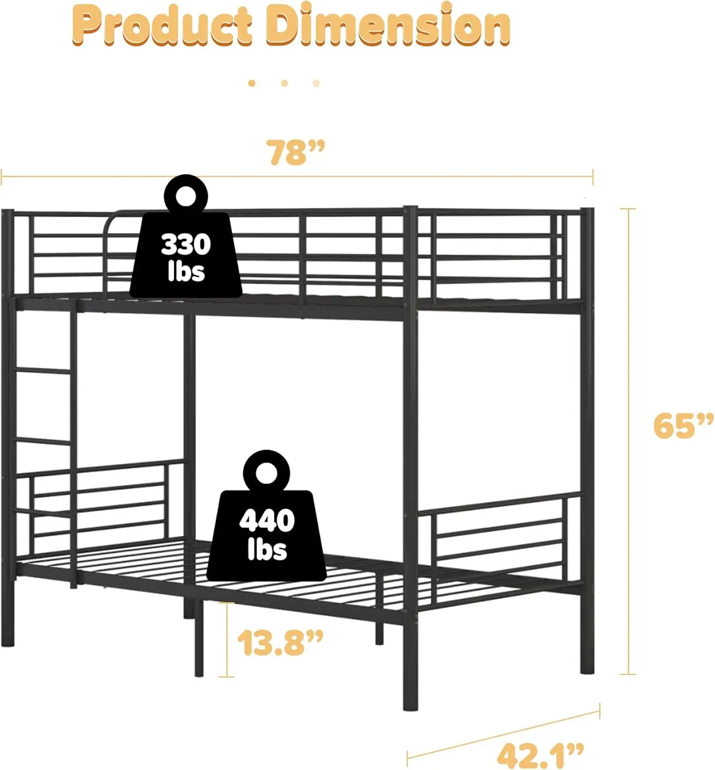 Bunk Bed Twin Over Twin, Twin Bunk Beds with Removable Ladder, Heavy Duty bed for Kids Adults