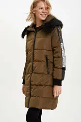 Women's Hooded Striped Long Brown Parka Coat Casual Stylish Fashion Women's Clothing Outdoor Winter Wear Female Brown Parkas