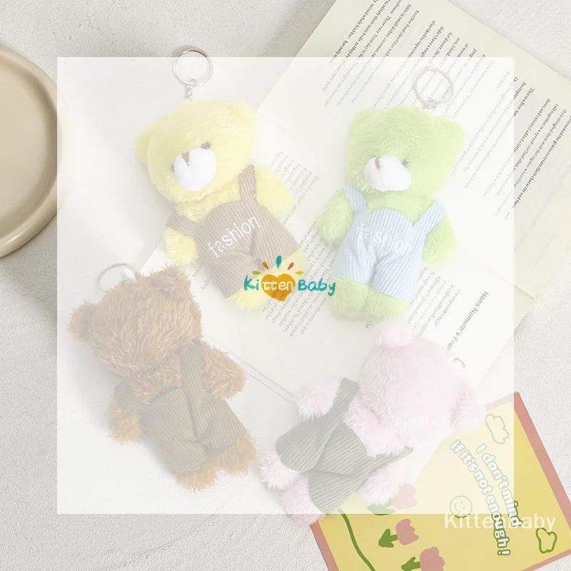 Colorful Soft Fluffy Bear Plush Pendant Overalls Design For Backpack Decoration Kids Birthday Gifts