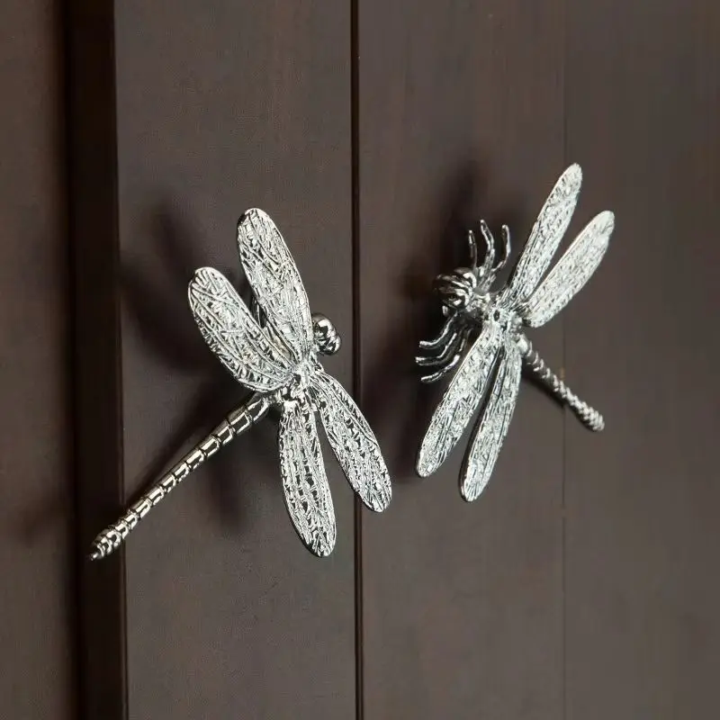 Chromed 4PCS Brass European Dragonfly Furniture Handles Drawer Pulls Cupboard Wardrobe Closet Dresser Wine Cabinet Pulls Handles