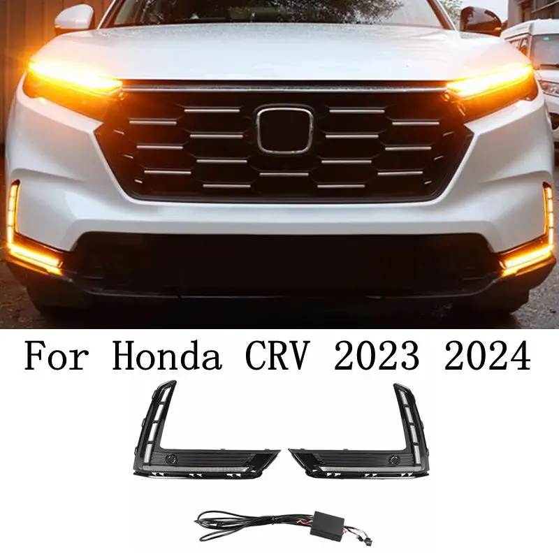 

1 Set Car LED Daytime Running Light For Honda CR-V CRV 2023 2024 With Dynamic Turn Signal DRL Daylights Fog Lamp Cover