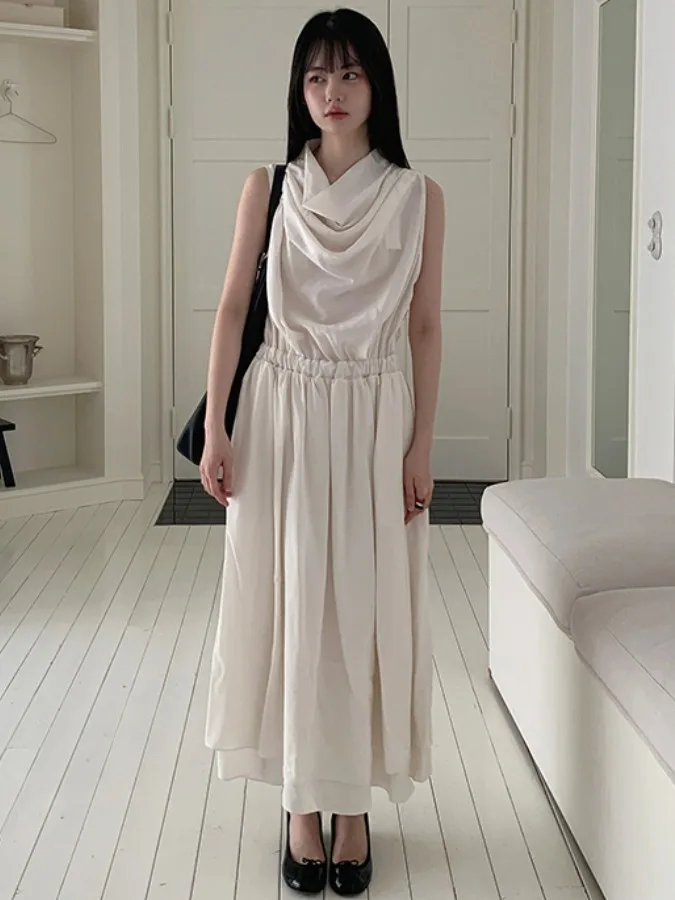 

Ele Women's Summer New Design Gown Vest Dr Waist Cinched Slimming Long Skirt Folded Neline High Quali Faionable