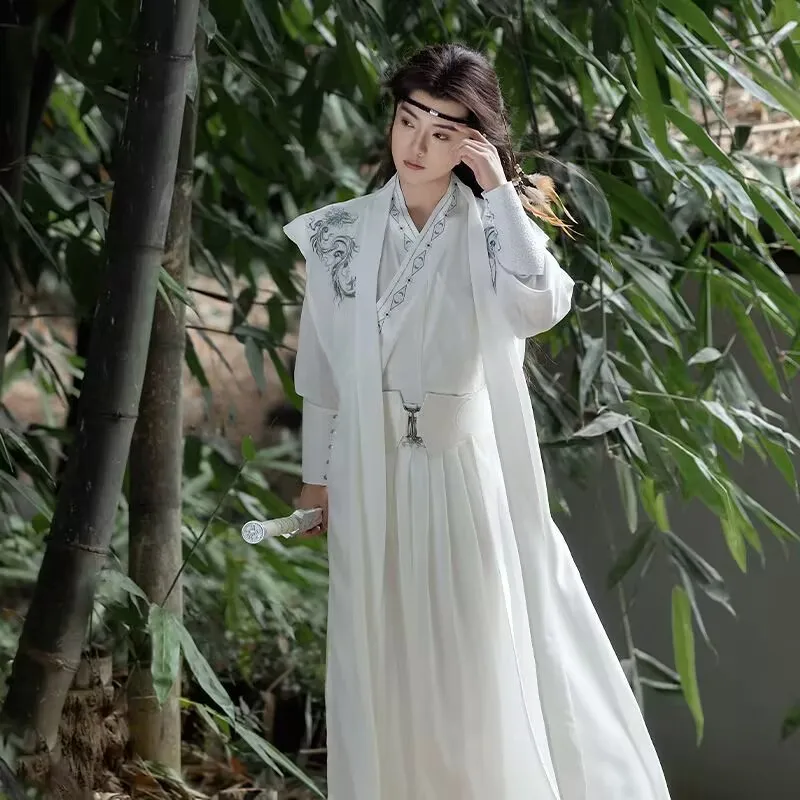 حجم كبير 3XL Hanfu الرجال كرنفال وهالوين تأثيري حلي القديمة الصينية Hanfu أبيض وأسود التطريز Hanfu النساء حجم كبير