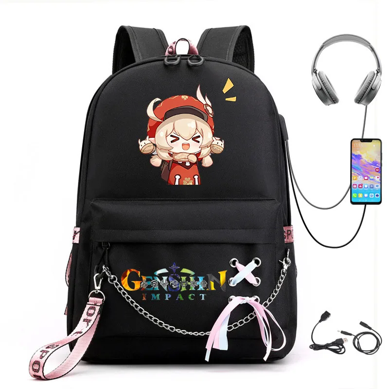 

Genshin Impact Teen Student School Bag Cartoon Print Backpack Children Backpack Boys Girls Bag Casual Backpack Black USB Bag