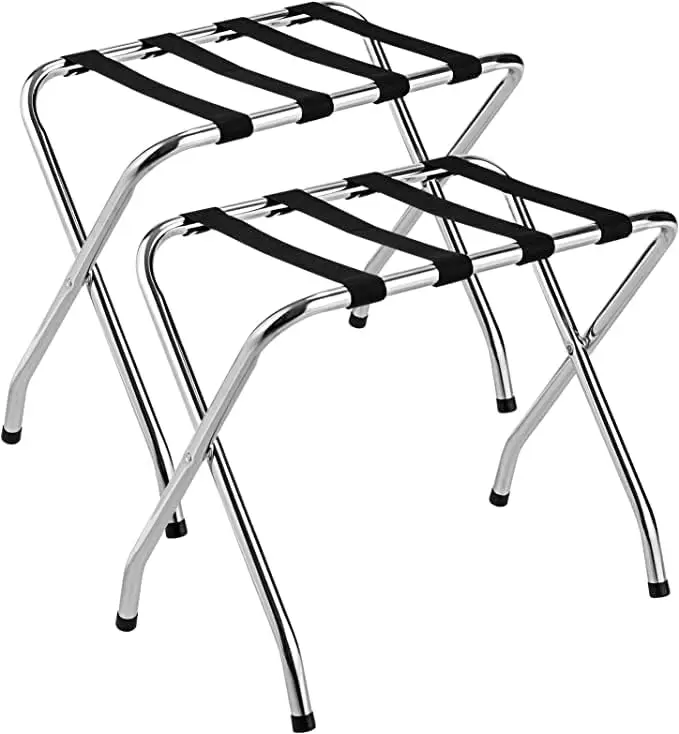 2 Pack-Folding Chrome Stainless Steel Luggage Rack Without Back  luggage rack  foldable luggage rack