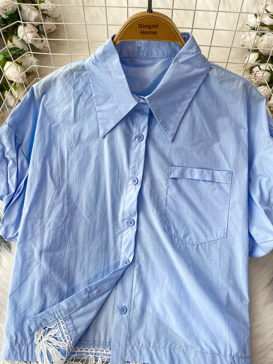 

2025 New Simple Pure Color Lapel Lantern Sve Women's irt Design Sense Lace Splicing Loose Slimming Top Korean Sle Bubb...