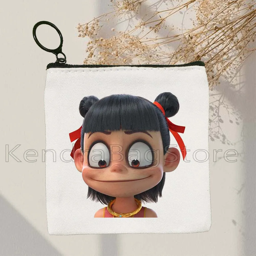 Ne Zha Oubing Chibi Traditional Chinese Cute Anime Manga Gift Men Women Canvas Coin Purse Key Case Small Bag Wallet Zipper Pouch