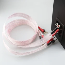 Audio hifi flat Speaker Cable Silver Plated OFC Flat Belt with Serrated Solid BFA Banana Transparent Cover Speaker Amplifier