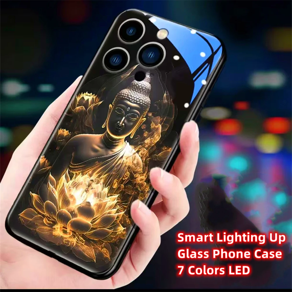 Luck Lotus Buddha Sound Music Control Led Light Glowing Etui na telefon do iPhone 15 14 13 12 11 Pro Max XR XS Plus 6 7 8 SE2020