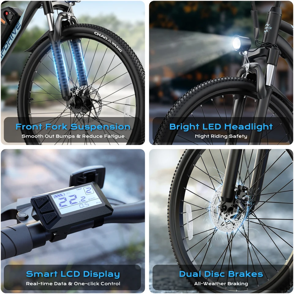 VIPDRIVE Defier 1.1 Adult Electric Bike, 750W Peak Motor, Electric Road Bicycle, 48V 7.8Ah Fatbike, 26", 20MPH Mountain Ebike image 7