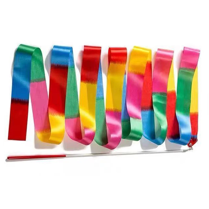 10PCS Rhythmische Gymnastik Tanz Bänder Auf Stäbchen Regenbogen Streamer Baton Twirling Talent Zeigt Künstlerische Fiesta Karneval Party