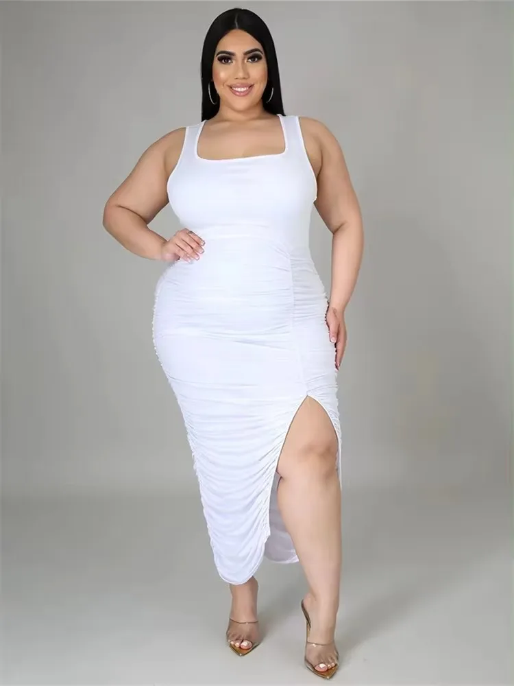 Wmstar Sukienki Plus Size dla kobiet Odzież Solidna Bodycon Rozciągliwa drapowana sukienka Maxi Stroje wsuwane Hurtownia Dropshipping