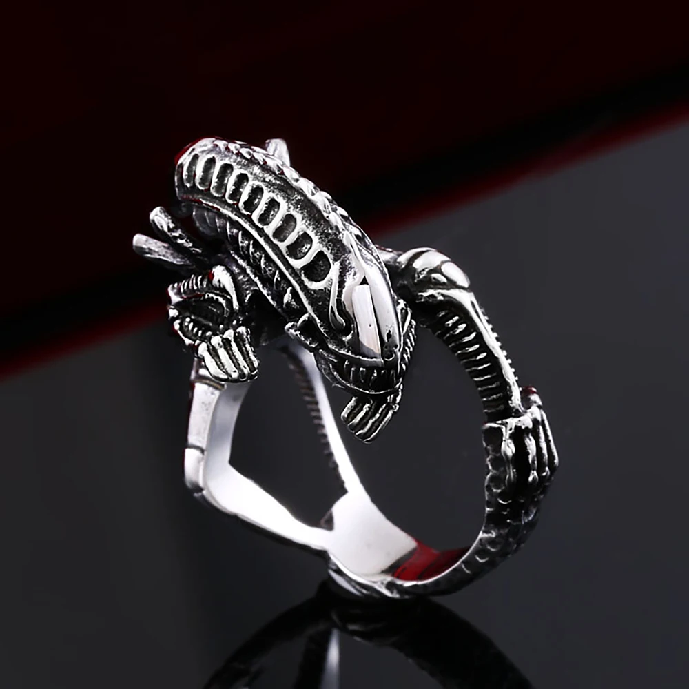 Unique Vintage 316L Stainless Steel Alien Predator Ring For Men Women Gothic Punk Skull Rings Cool Fashion Jewelry Dropshipping