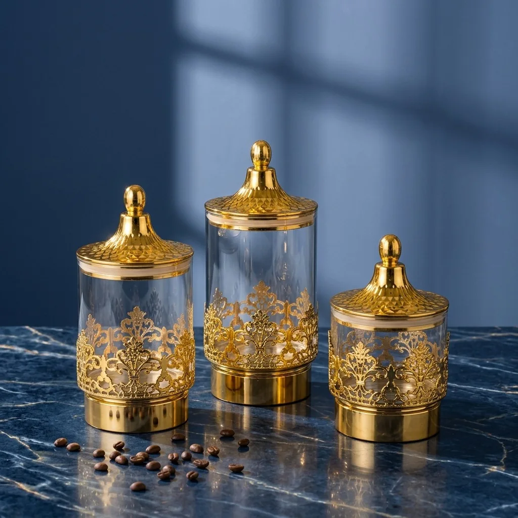 European Transparent Gold-plated Rotating Sealed Cans Snacks Tea Storage Storage Tank Kitchen Living Room Decoration Ornaments view 3