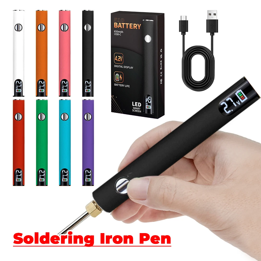 

510 Thread Battery Cart Pen 650mAh Battery Digital 510 Electric Soldering Iron with USB Charger Cable Mini Battery Welding Tool