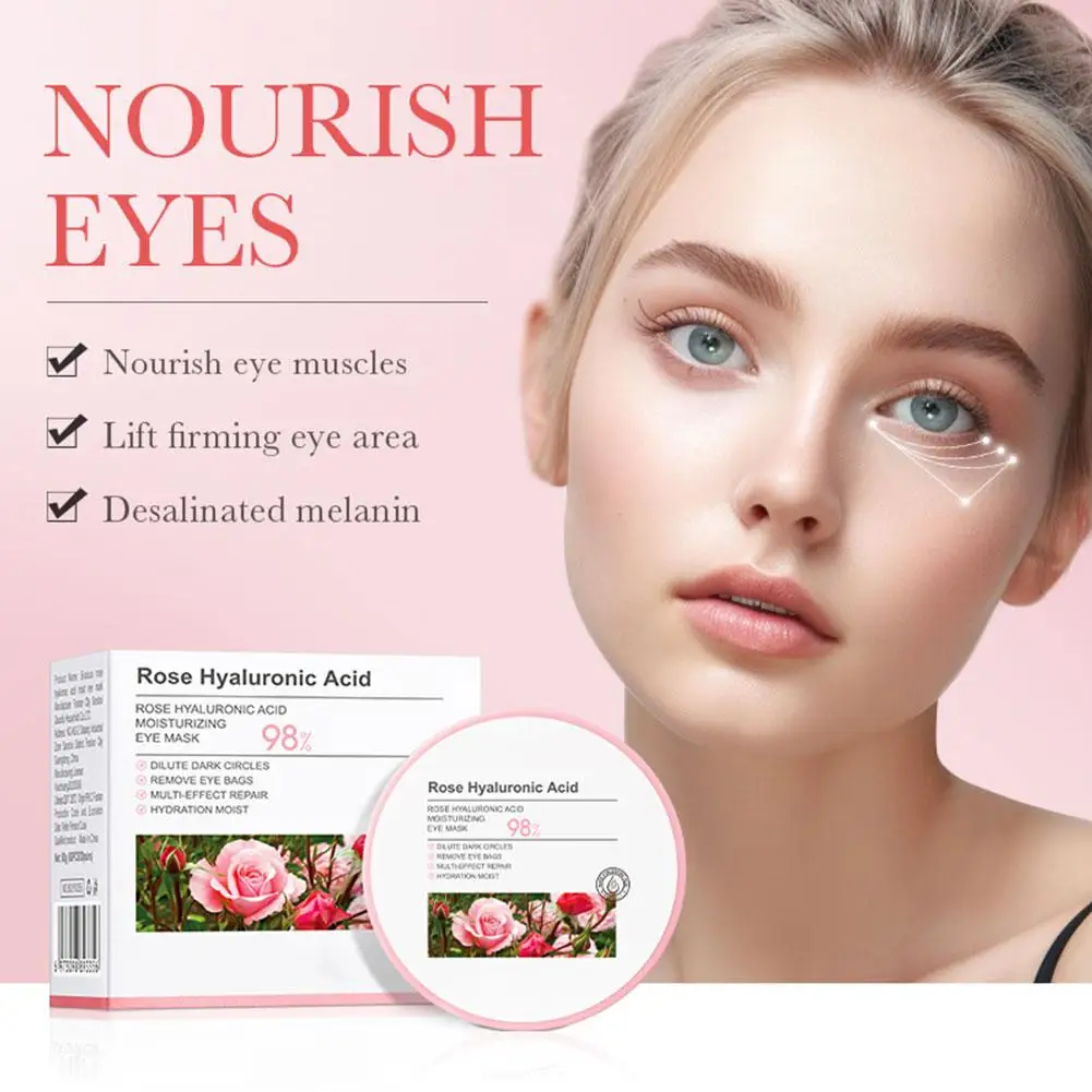 Masque pour les yeux à l'acide hyaluronique à la rose, patchs anti-cernes, hydratant, anti-déformable, soins pour la peau, 60 pièces