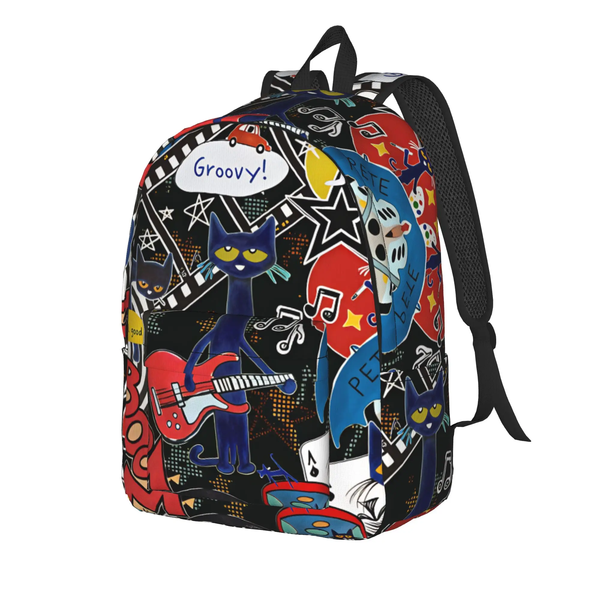 Pete the Cat I Love My White Shoes Backpack  Boy Polyester Workout Backpacks Large Aesthetic High School Bags Rucksack