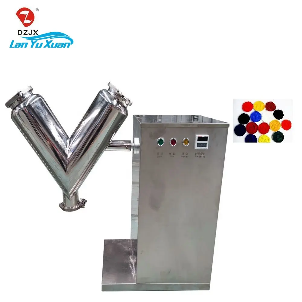 DZJX Mini V-mixer with Agitator 300l 100lt 50Kg 100kg V Shape Mixer with Sprayer Dry Powder V-shape Mixing Machine 20L