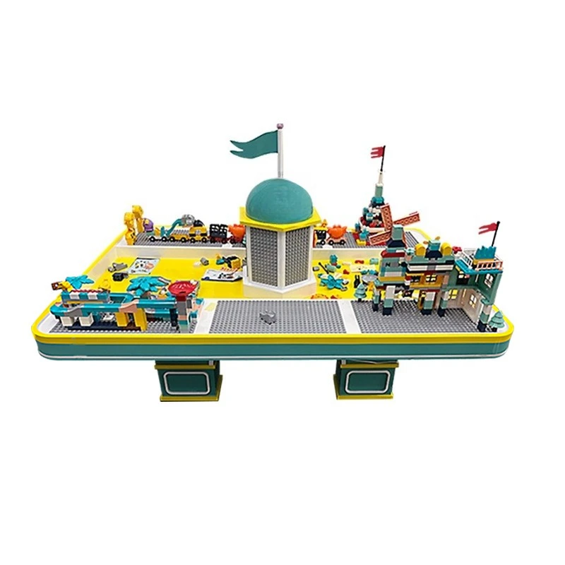 

Stall children's playground wooden paint castle toy table children's play 6 people multi-play building block table