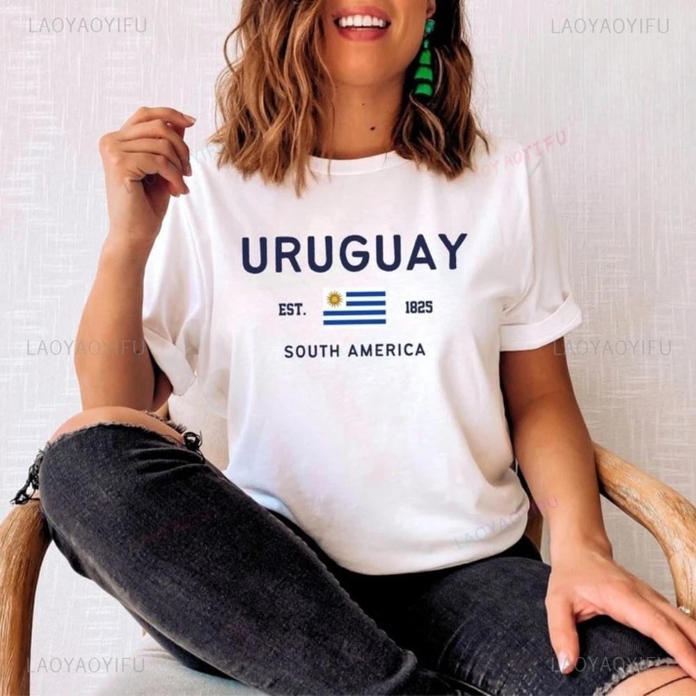 우루과이 국기 Est 1825 남아메리카 여성 그래픽 T 셔츠 여름 유니섹스 패션 캐주얼 고품질 코튼 티셔츠 반팔