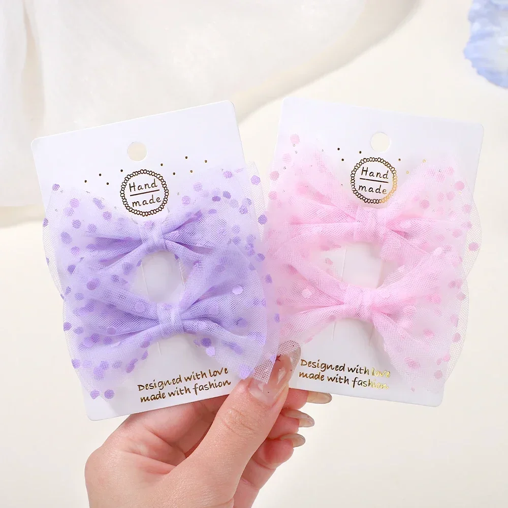 

2Pcs/lot Polka Dot Hair Bows Hair Clips for Girls Boutique Sweet Organza Bowknot Girl Lovely Hairgripes Hair Accessories