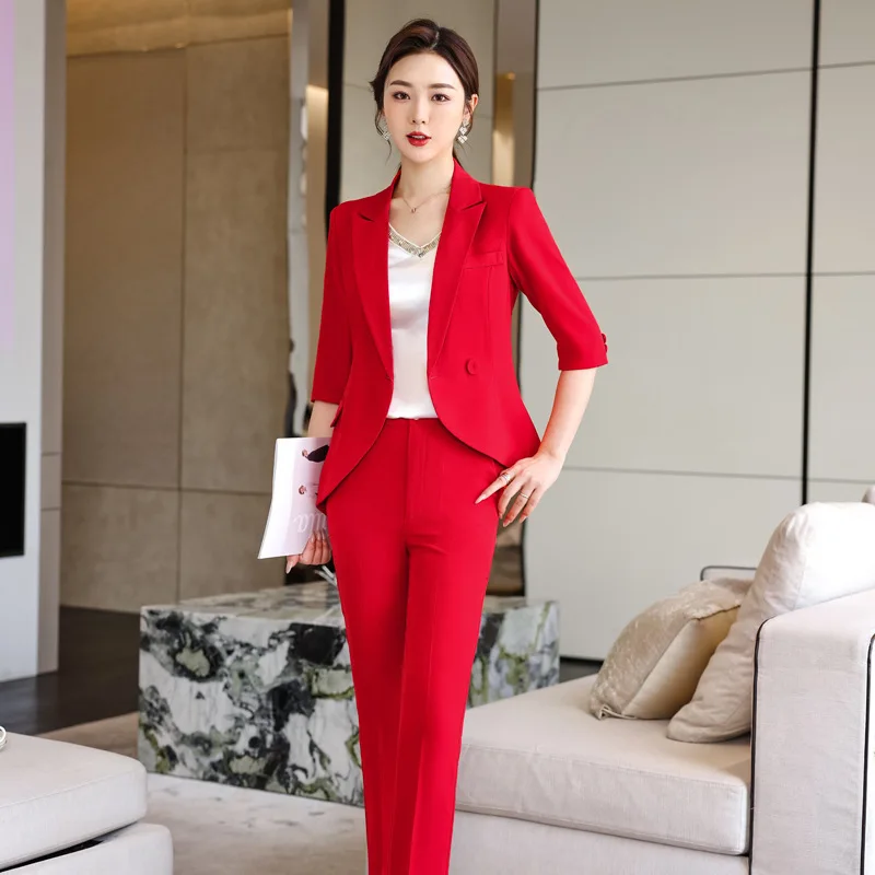 Spring Summer Formal Women Business Work Wear Suits with Pants and Jackets Coat Professional Career Blazers Outfits Plus Size