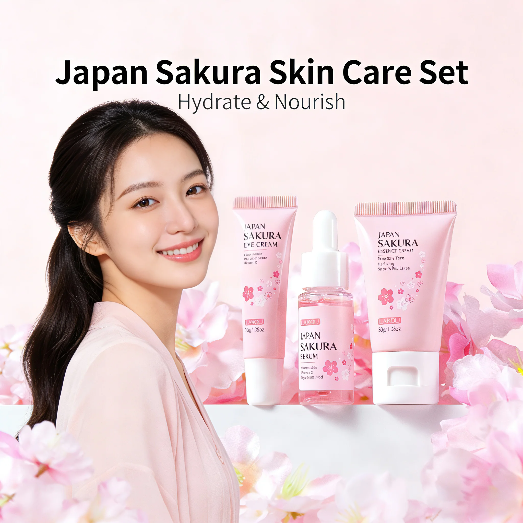 LAIKOU Set de Viaje de 3 Piezas para el Cuidado de la Piel: Crema para Ojos, Sérum Facial y Crema Hidratante, Kit Portátil Mini