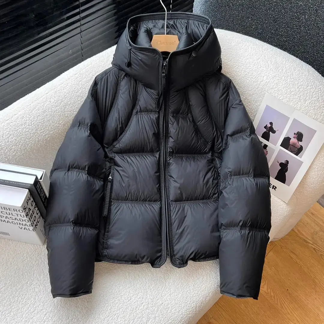 Women Hooded Puffer Jacket Solid Color Zip Up Quilted Loose Short Warm Winter Casual Outerwear Coat