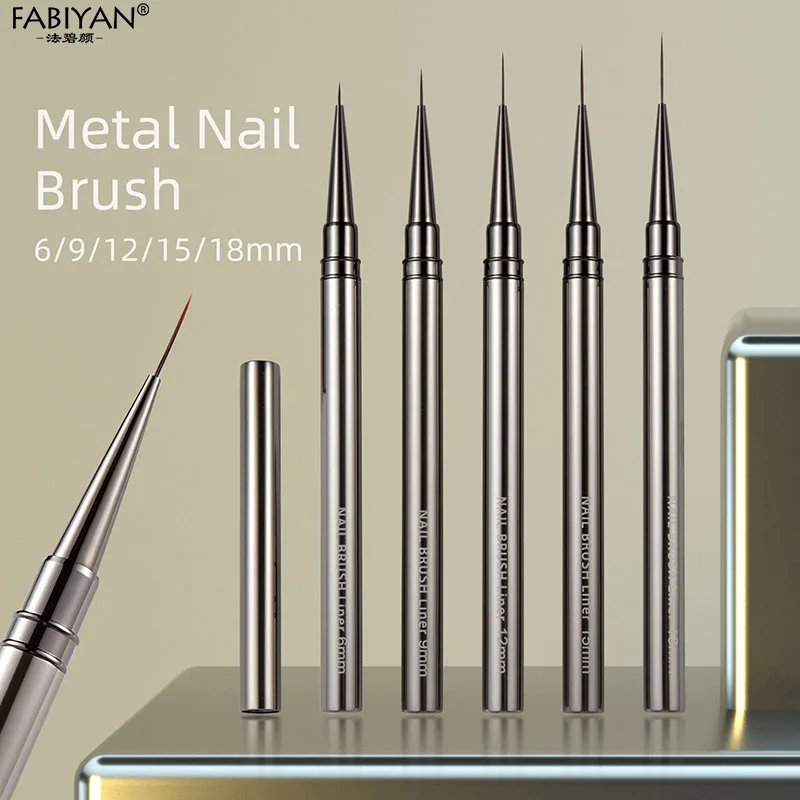 Metal Handle Nail Art Brush With Cover Nail Liner DIY Drawing Painting Flower Line Stripes Pen 6/9/12/15/18mm