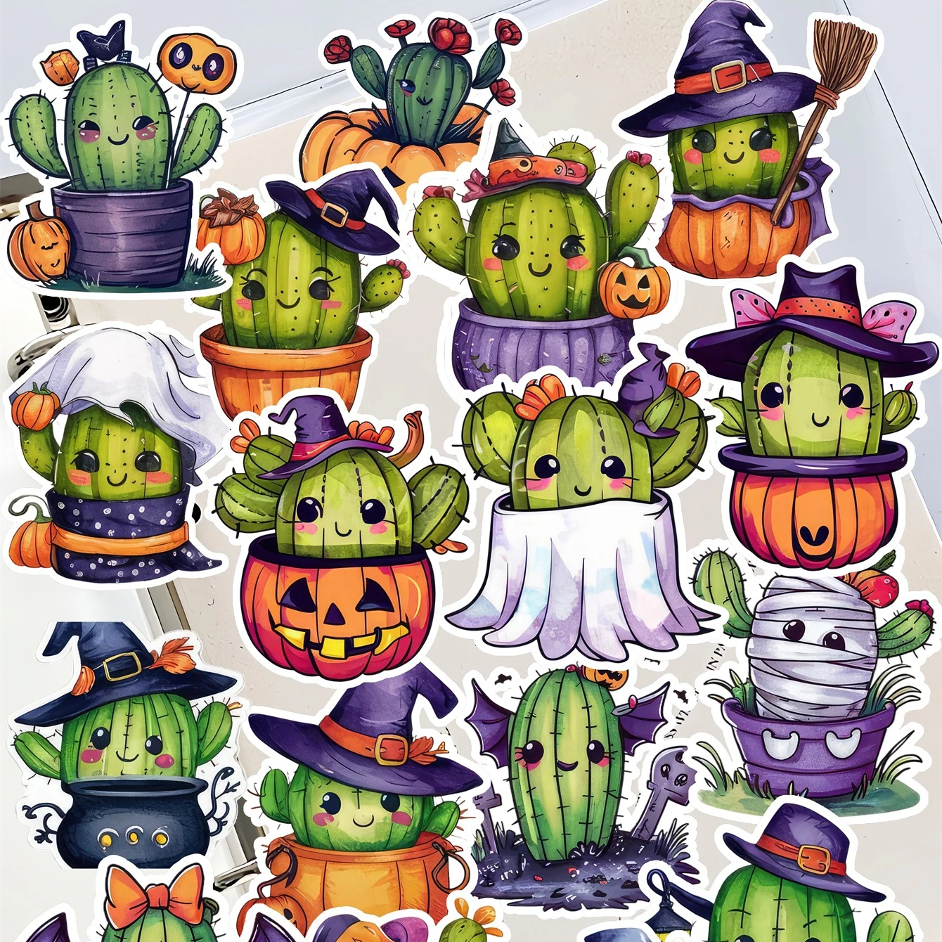20pcs Watercolor Halloween Cactus Pumpkin stickers, stationery, notebook, account materials, phone cases  luggage, guitar