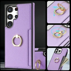 Leather Case For Samsung Galaxy S25 Edge S24 Ultra S23 Ultra S22 Plus S21 FE A54 A14 A53 A13 Ring Holder Cards Solt Phone Cover