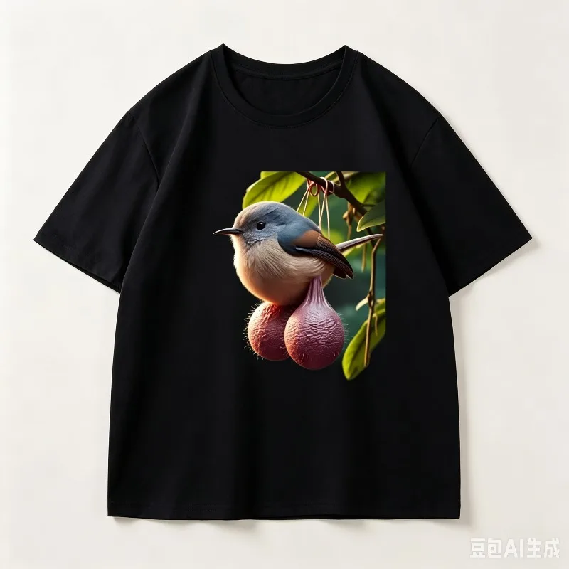 Men Casual Short Sleeve T Shirt Funny Cute Hanging Bird Realistic Animal Print  Casual Daily Streetwear Basic Graphic Tee