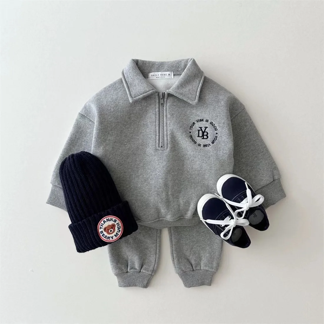 2024 Winter New Baby Long Sleeve Warm Clothes Set Infant Boy Fleece Sweatshirt + Pants 2pcs Suit Plus Velvet Toddler Outfits