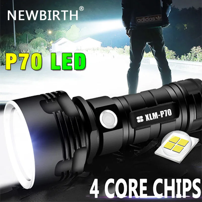 P70 Super Bright Led Flashlight  High Power Camping Light USB Rechargeable Flashlight Waterproof Light  Long Battery Life