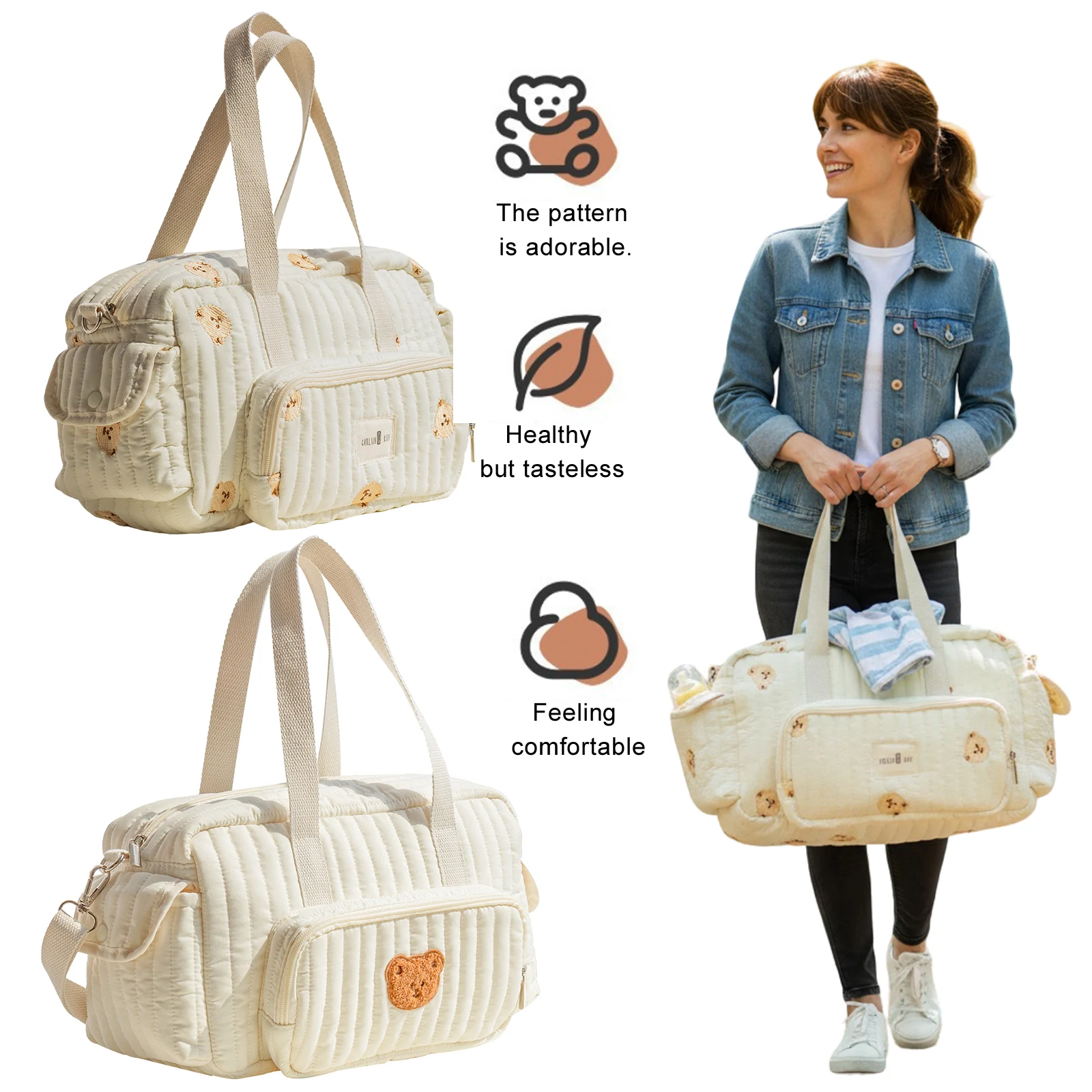 

Стеганая сумка для подгузников, многофункциональная сумка-тоут с плечевым ремнем, сумка для детских подгузников для мальчиков и девочек