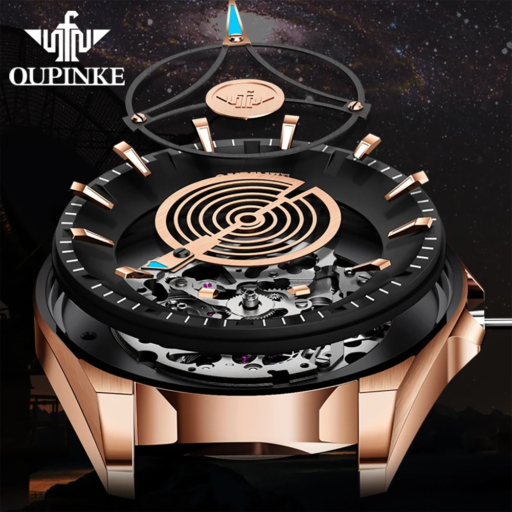 OUPINKE 3206 Top Brand Hollow Mechanical Watch For Men Synthetic Sapphire Mirror Waterproof Wristwatch Luxury Business Watches